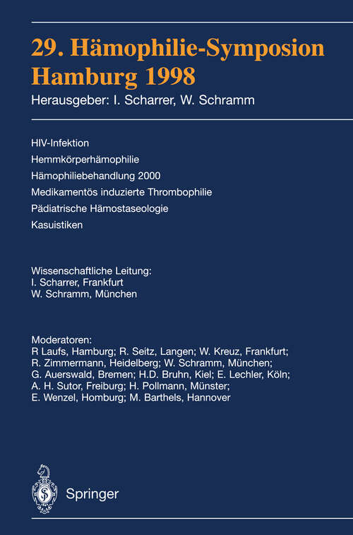 Book cover of 29. Hämophilie-Symposion: Hamburg 1998 (2000)