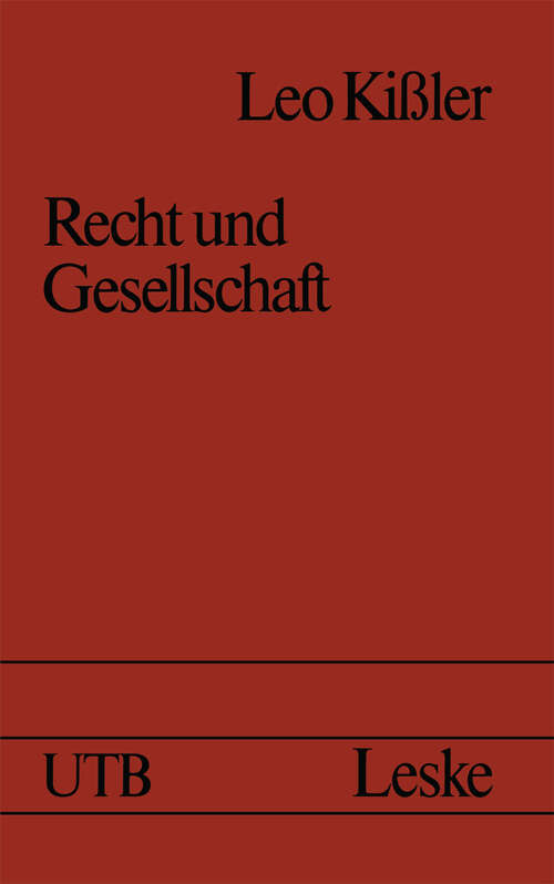 Book cover of Recht und Gesellschaft: Einführung in die Rechtssoziologie (1984)