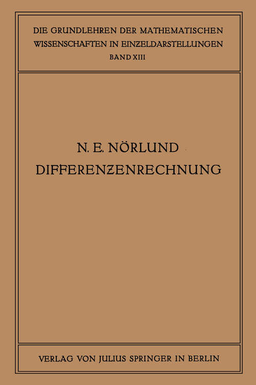 Book cover of Vorlesungen über Differenzenrechnung (1924) (Grundlehren der mathematischen Wissenschaften #13)