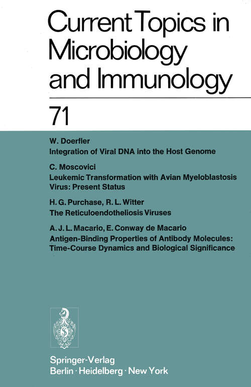 Book cover of Current Topics in Microbiology and Immunology / Ergebnisse der Mikrobiologie und Immunitätsforschung: Volume 71 (1975) (Current Topics in Microbiology and Immunology #71)