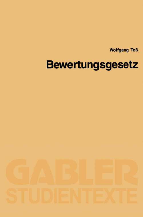 Book cover of Bewertungsgesetz (1990) (Gabler-Studientexte)