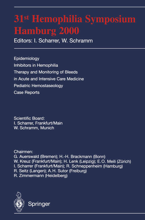 Book cover of 31st Hemophilia Symposium: Hamburg 2000 (2002)