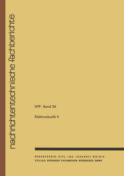 Book cover of Elektroakustik II (1962) (Nachrichtentechnische Fachberichte #26)