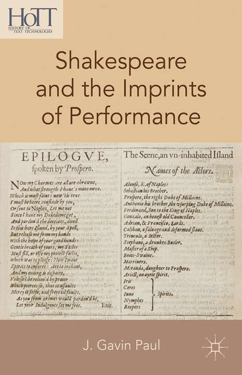 Book cover of Shakespeare and the Imprints of Performance (2014) (History of Text Technologies)