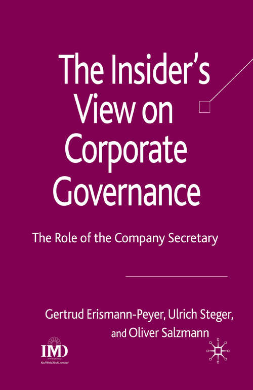 Book cover of The Insider's View on Corporate Governance: The Role of the Company Secretary (2008) (Finance and Capital Markets Series)