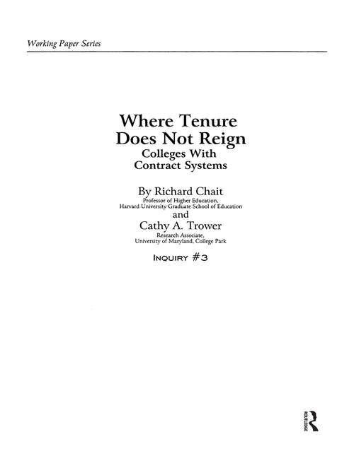 Book cover of Where Tenure Does Not Reign: Colleges with Contract Systems