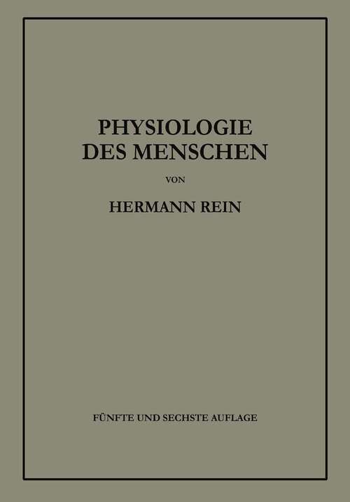 Book cover of Einführung in die Physiologie des Menschen (5. Aufl. 1941)