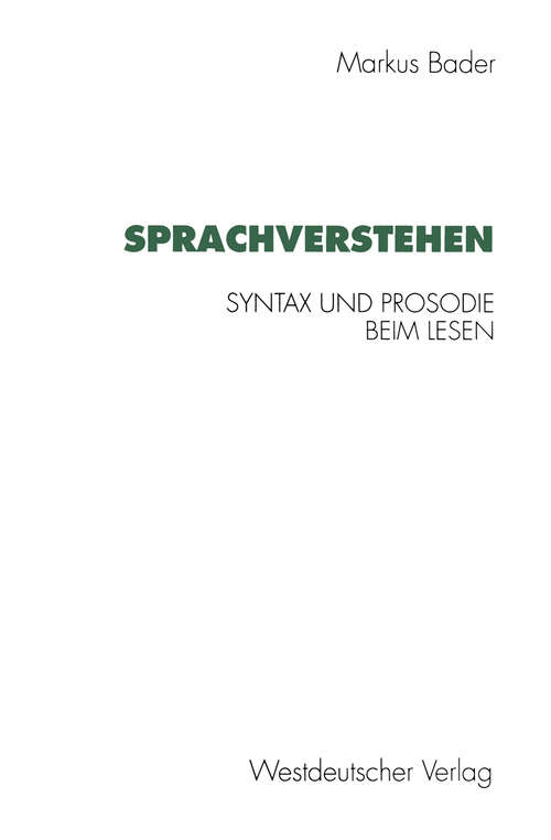 Book cover of Sprachverstehen: Syntax und Prosodie beim Lesen (1996)