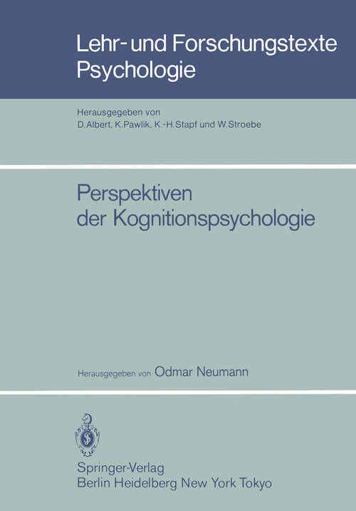 Book cover of Perspektiven der Kognitionspsychologie (1985) (Lehr- und Forschungstexte Psychologie #15)