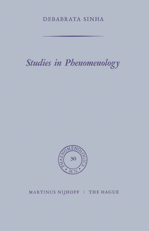 Book cover of Studies in Phenomenology (1969) (Phaenomenologica #30)