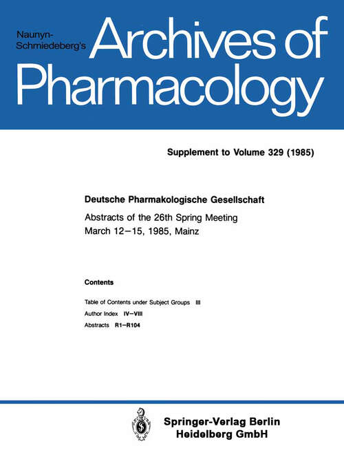 Book cover of Deutsche Pharmakologische Gesellschaft (1985)