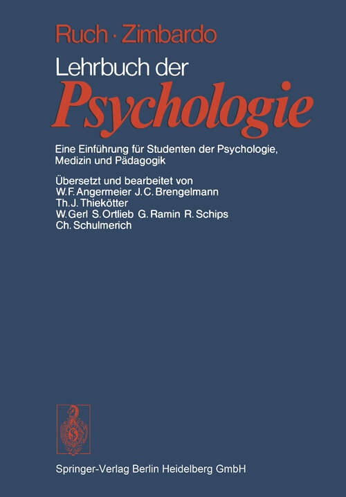 Book cover of Lehrbuch der Psychologie: Eine Einführung für Studenten der Psychologie, Medizin und Pädagogik (1974)