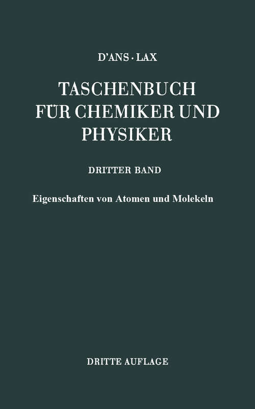 Book cover of Eigenschaften von Atomen und Molekeln (3. Aufl. 1970)