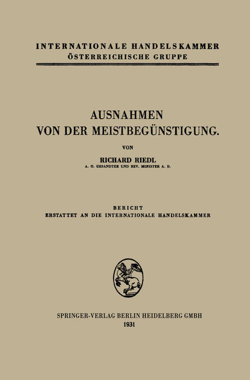 Book cover of Ausnahmen von der Meistbegünstigung (1931)