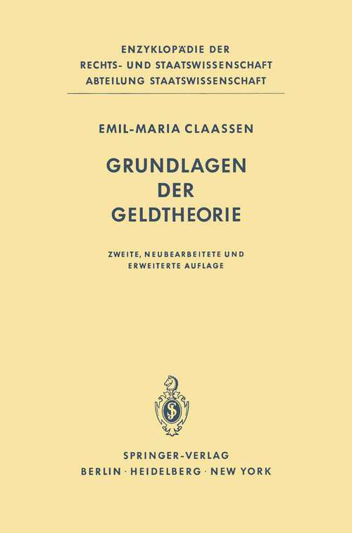 Book cover of Grundlagen der Geldtheorie (2. Aufl. 1980) (Enzyklopädie der Rechts- und Staatswissenschaft)
