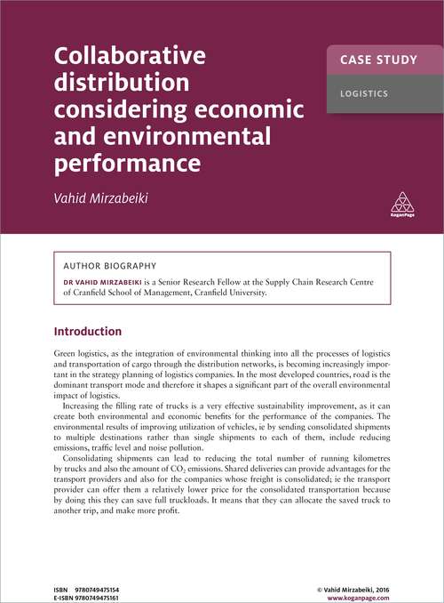 Book cover of Case Study: Collaborative Distribution Considering Economic and Environmental Performance (Kogan Page Case Study Library)