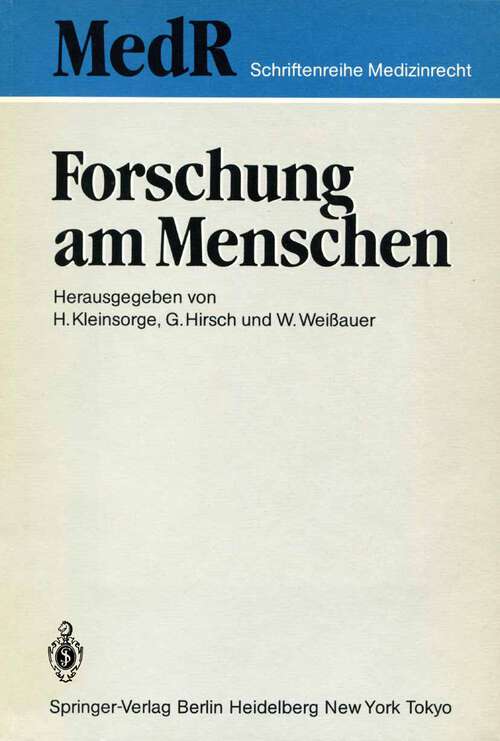 Book cover of Forschung am Menschen (1985) (MedR Schriftenreihe Medizinrecht)