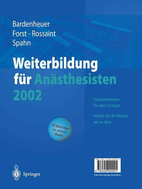 Book cover of Weiterbildung für Anästhesisten 2002 (2003)