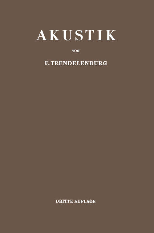 Book cover of Einführung in die Akustik (3. Aufl. 1961)