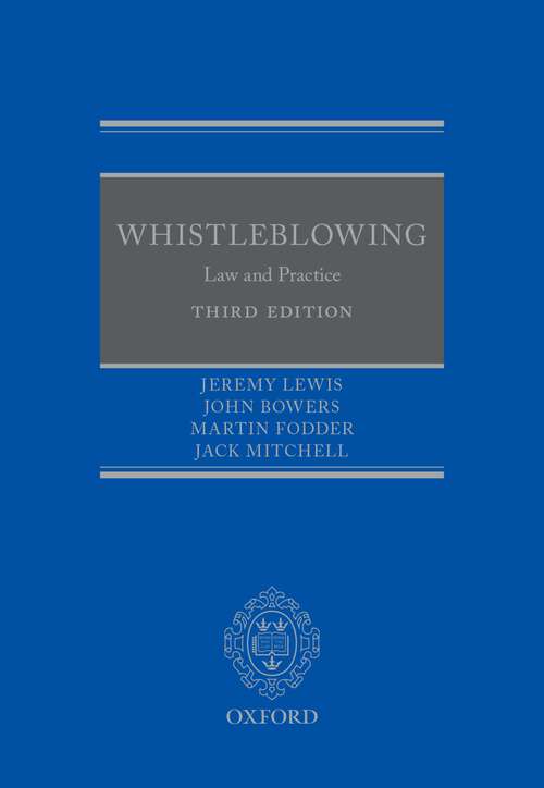 Book cover of Whistleblowing: Law and Practice