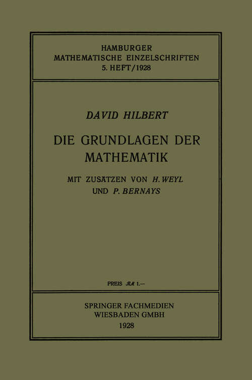 Book cover of Die Grundlagen der Mathematik (1928)