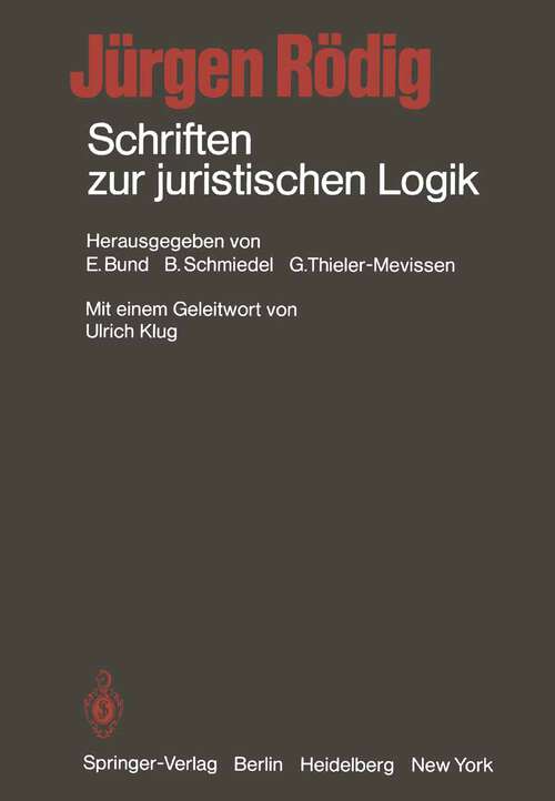 Book cover of Schriften zur juristischen Logik (1980)