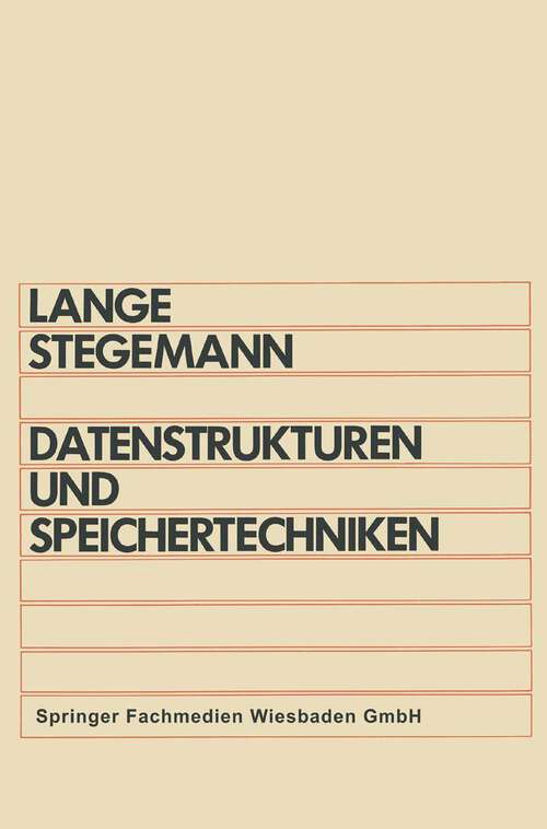 Book cover of Datenstrukturen und Speichertechniken (2. Aufl. 1987)