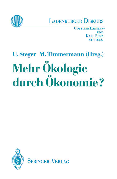 Book cover of Mehr Ökologie durch Ökonomie? (1993) (Ladenburger Diskurs)