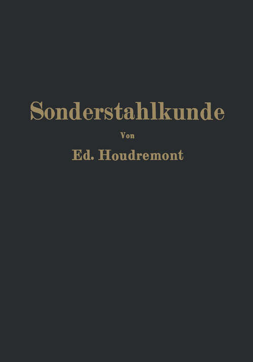 Book cover of Einführung in die Sonderstahlkunde (1935)