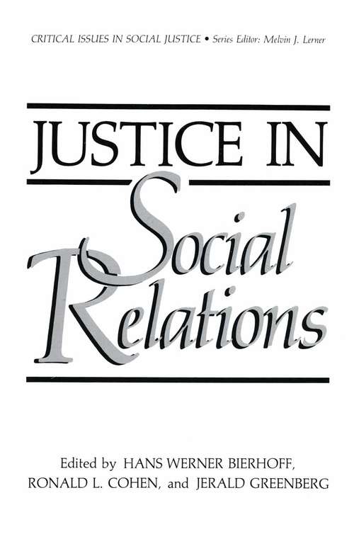 Book cover of Justice in Social Relations (1986) (Critical Issues in Social Justice)