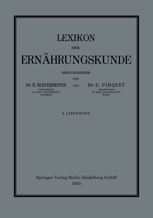 Book cover of Lexikon der Ernährungskunde (1925)