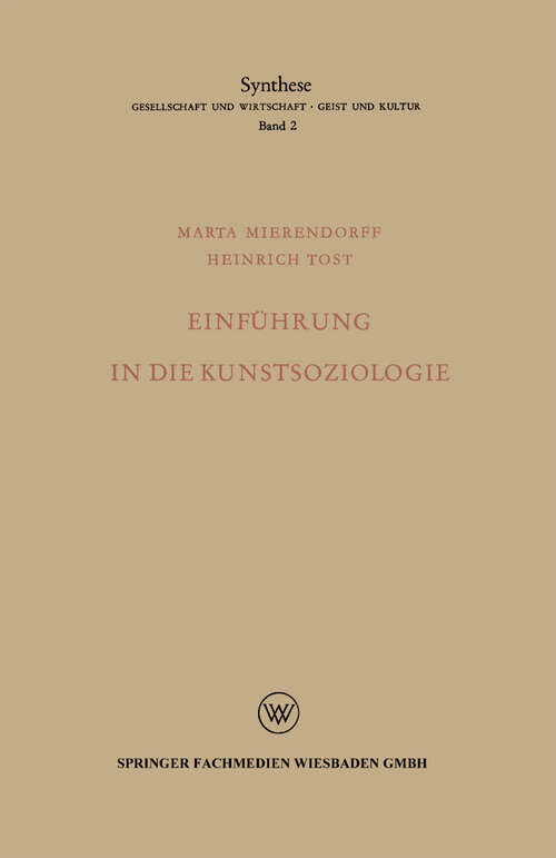 Book cover of Einführung in die Kunstsoziologie (1957) (Synthese)