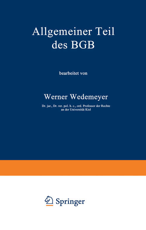 Book cover of Allgemeiner Teil des BGB (1933) (Juristisches Colloquium #4)