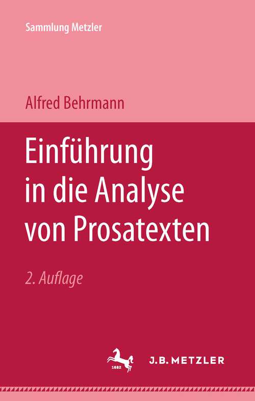 Book cover of Einführung in die Analyse von Prosatexten (Sammlung Metzler)