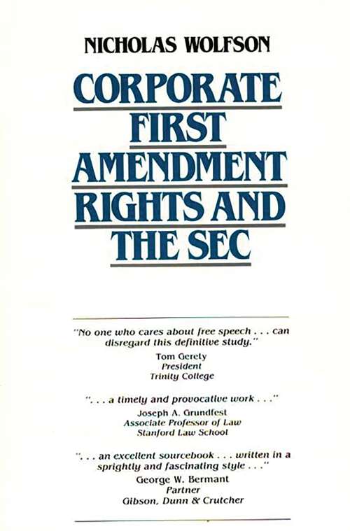 Book cover of Corporate First Amendment Rights and the SEC