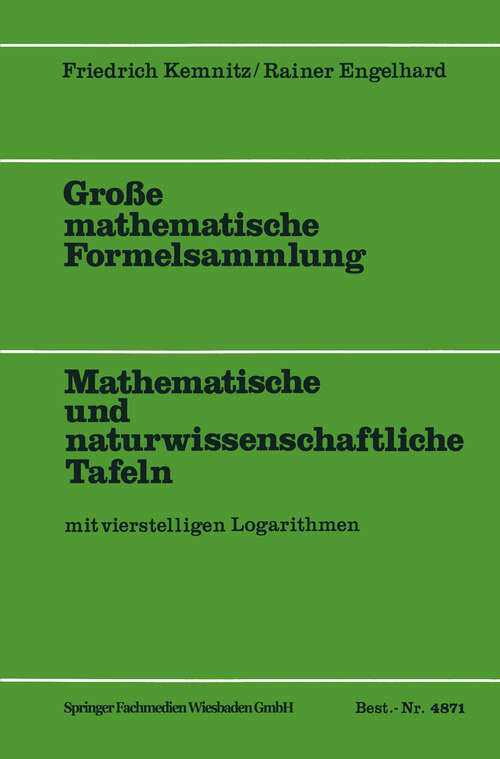 Book cover of Große mathematische Formelsammlung: Mathematische und naturwissenschaftliche Tafeln (2. Aufl. 1980)