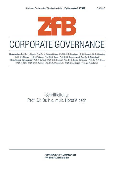 Book cover of Corporate Governance (2000) (ZfB Special Issue #1)