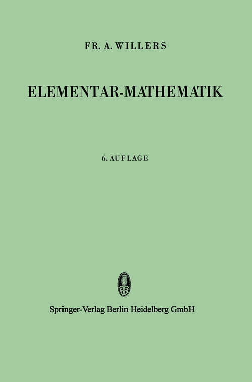 Book cover of Elementar-Mathematik: Ein Vorkurs zur Höheren Mathematik (1955)