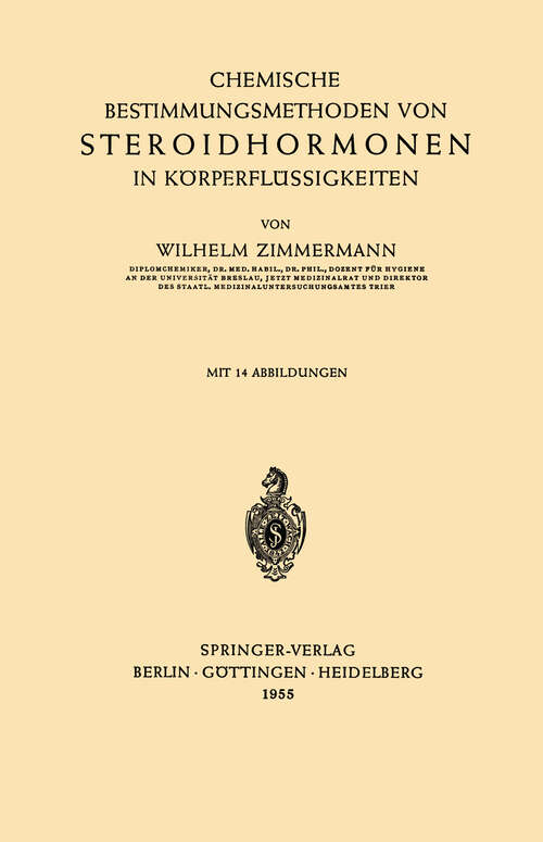 Book cover of Chemische Bestimmungsmethoden von Steroidhormonen in Körperflüssigkeiten (1955)