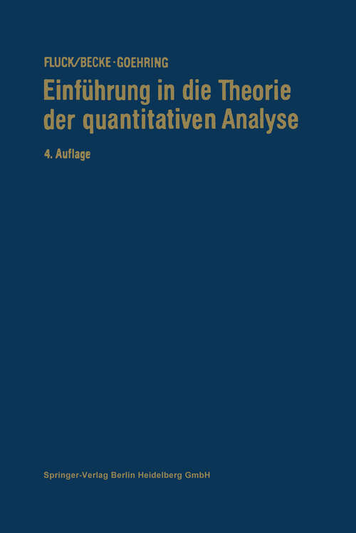 Book cover of Einführung in die Theorie der Quantitativen Analyse (4. Aufl. 1972)