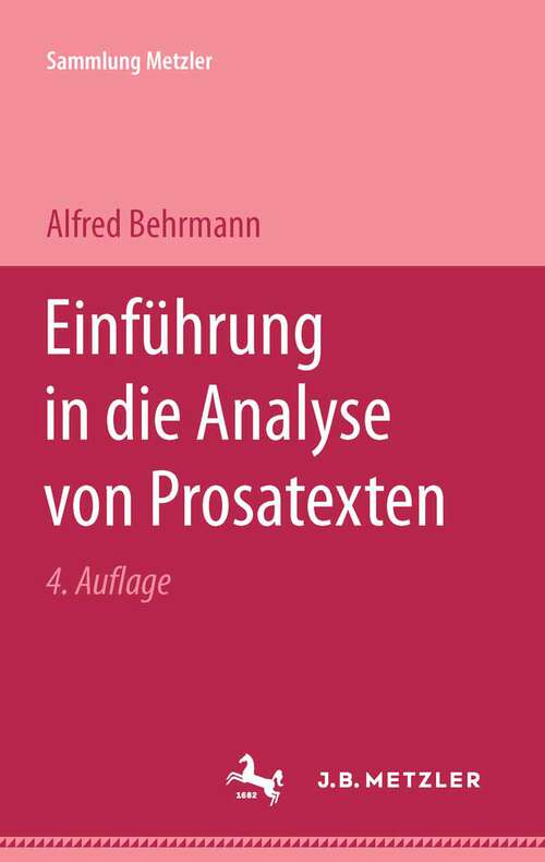 Book cover of Einführung in die Analyse von Prosatexten (Sammlung Metzler)