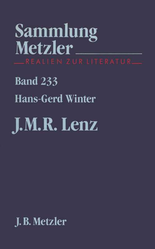 Book cover of Jakob Michael Reinhold Lenz: Sammlung Metzler, 233 (1. Aufl. 1987) (Sammlung Metzler)