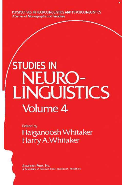 Book cover of Studies in Neurolinguistics: Volume 4