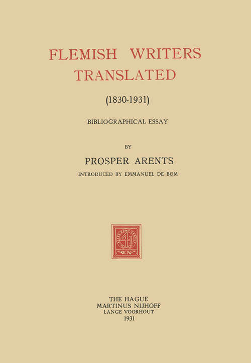 Book cover of Flemish Writers Translated (1830–1931): Bibliographical Essay (1931)