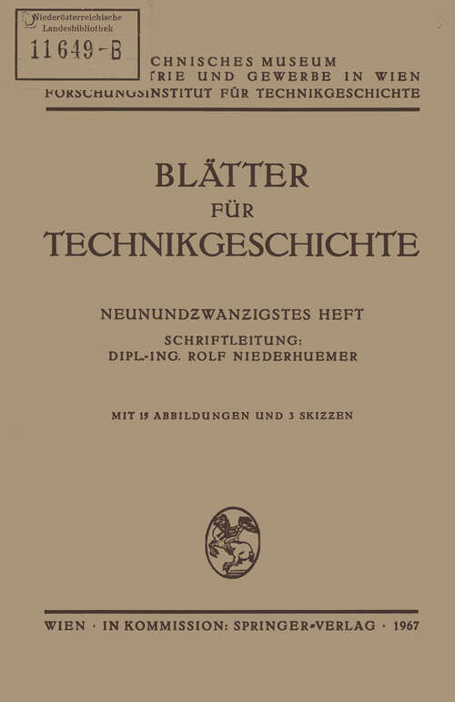 Book cover of Blätter für Technikgeschichte (1967) (Blätter für Technikgeschichte #29)