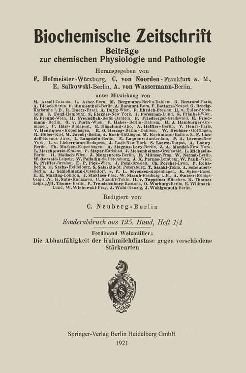 Book cover of Die Abbaufähigkeit der Kuhmilchdiastase gegen verschiedene Stärkearten (1921)