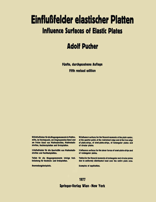 Book cover of Einflußfelder elastischer Platten / Influence Surfaces of Elastic Plates (5. Aufl. 1977)