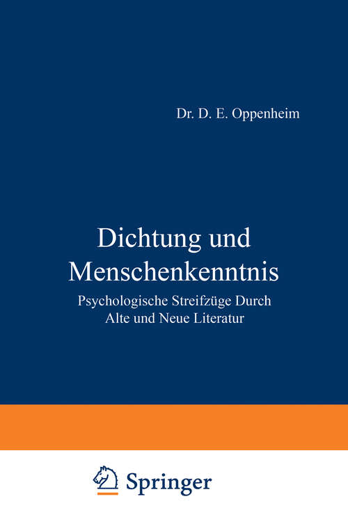 Book cover of Dichtung und Menschenkenntnis: Psychologische Streifzüge Durch Alte und Neue Literatur (1926)