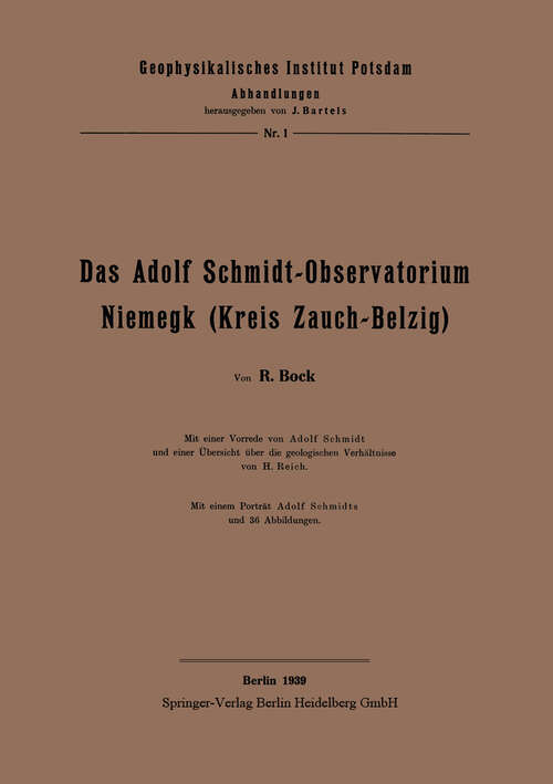 Book cover of Das Adolf Schmidt-Observatorium Niemegk (1939) (Geophysikalisches Institut Potsdam #1)