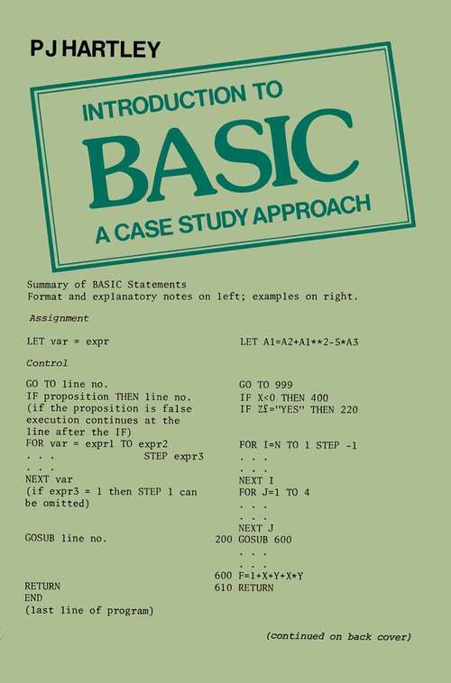 Book cover of Introduction to BASIC: A case study approach (1st ed. 1976)